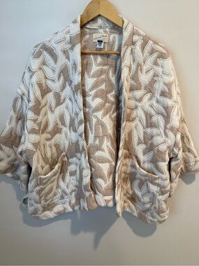 Universal Thread Textured Palm Leaf Jacket Open Front Neutral Layering Piece OS